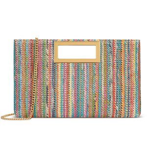 4380 Straw Clutch Purse Summer Evening Handbag Beach Shoulder Bag with Gold